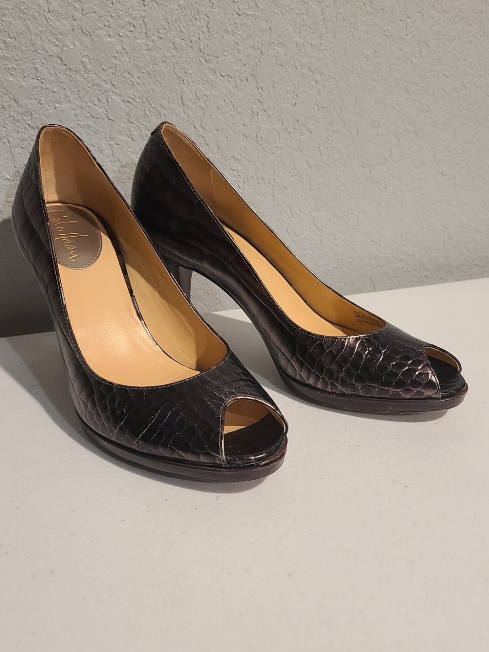 Cole Haan Purplr Croc-Embossed Peep-Toe Pumps